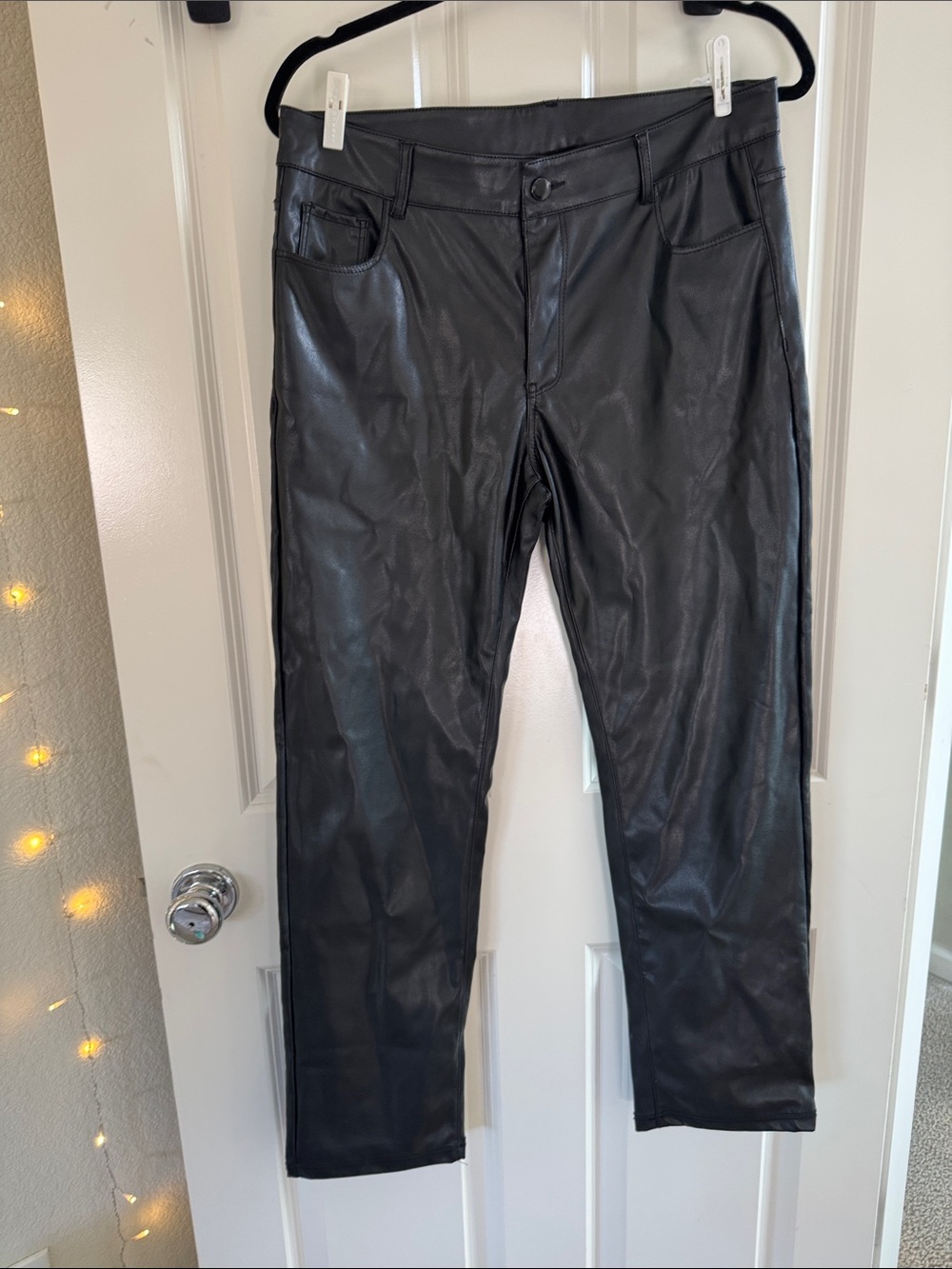 Source Unknown Black Faux Leather Boot Cut Pants